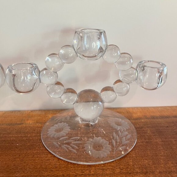 Pair of Vintage Hughes Cornflower Imperial Tri (3) Tier Bubble Candle Holders - Picture 2 of 6